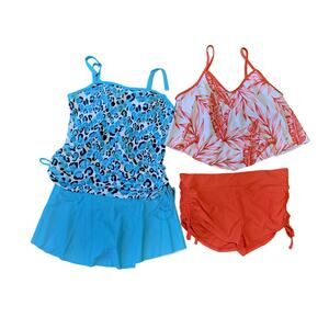 Swimsuit Lot Size‎ XL Tankini Boy Short Ruched Adjustable Blue and Coral New